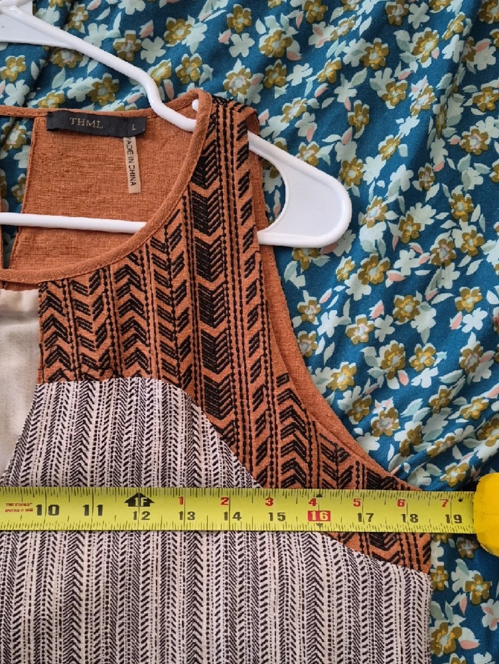 THML Boho Hippie Festival Sleeveless Rust and Cream Shift Dress Women's L - Picture 8 of 13